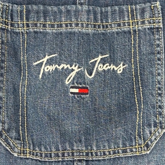 Tommy Jeans Denim Overalls Juniors Size 14 Adjustable Logo Straps Blue - Picture 6 of 12